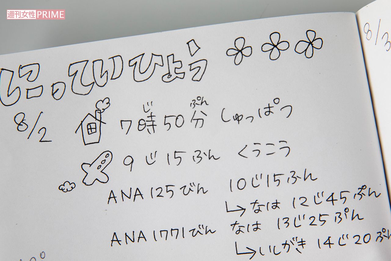 家族旅行のときはしおりを作成。長男・空良君が描いたイラストが表紙に