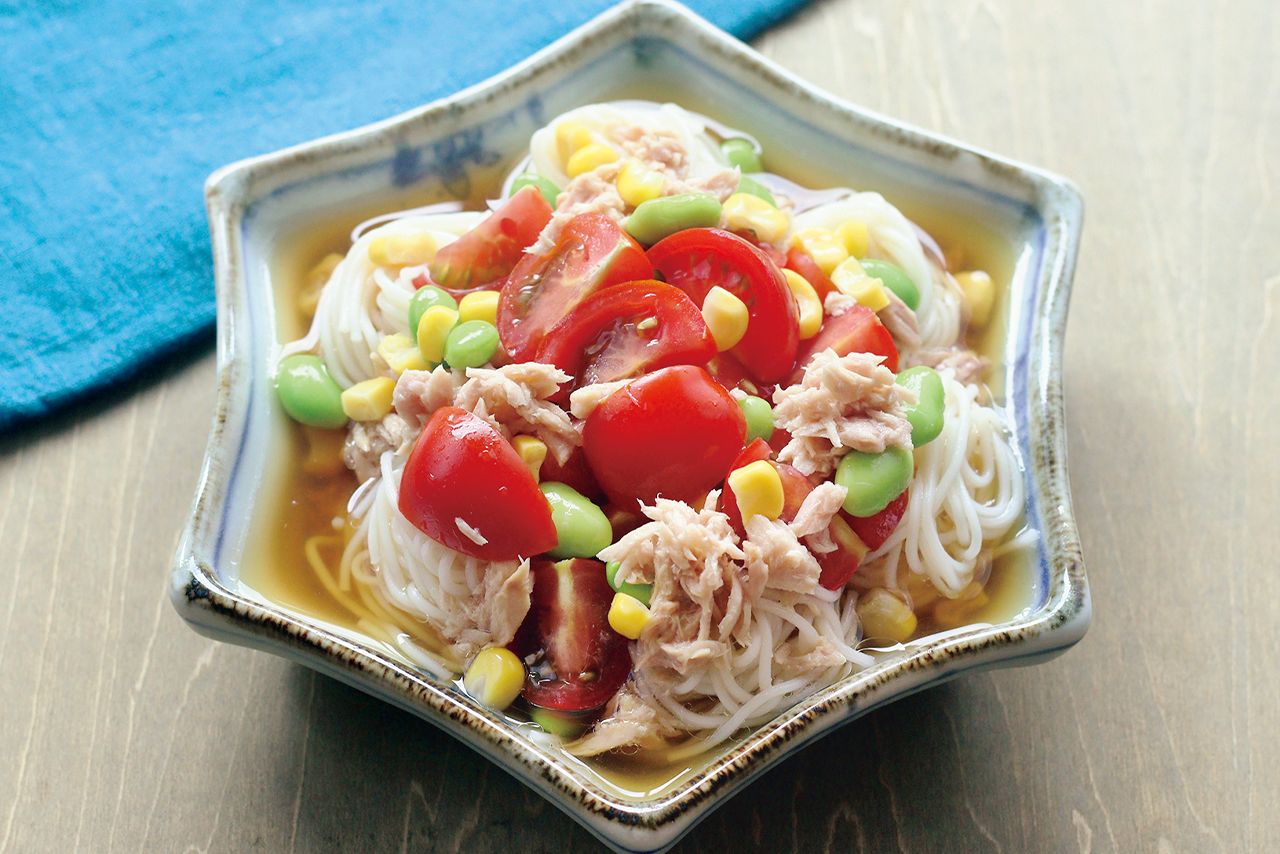 夏野菜とツナのそうめん