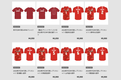 バレー男子日本代表のレプリカシャツは売り切れ続出に（公式サイトより）