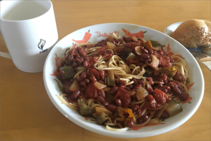 ひき肉代わりのあずきミートソースパスタ（撮影者：加藤 淳）