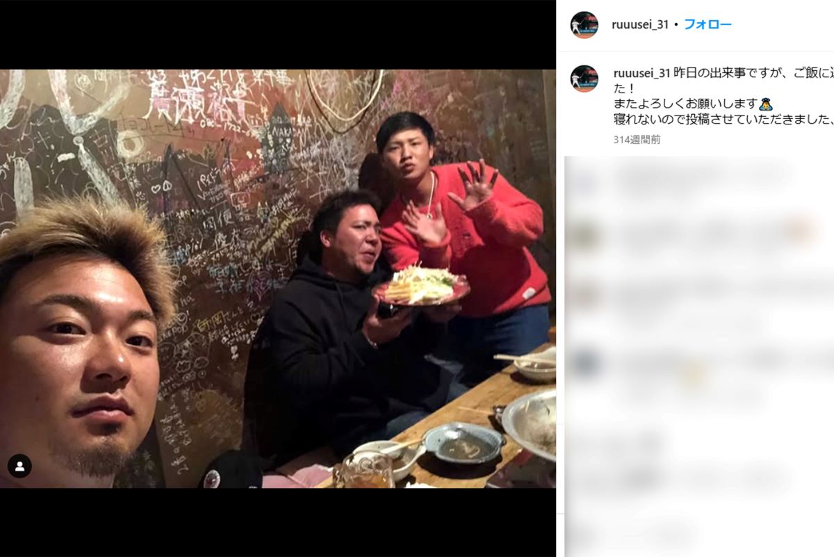 右から、佐藤龍世、山川穂高、森友哉（佐藤龍世のインスタグラムより）