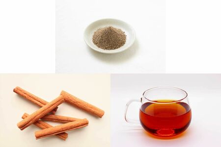 左下から時計回りでシナモン、ヒハツ、ルイボスティー