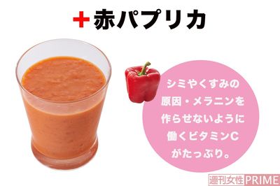 ＋赤パプリカ　シミやくすみの原因・メラニンを作らせないように働くビタミンCがたっぷり。　撮影／廣瀬靖士