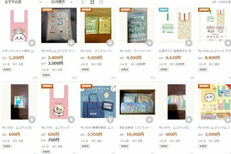 ヤフオク！でもエコバッグは高額で売られていた「ちいかわグッズ」
