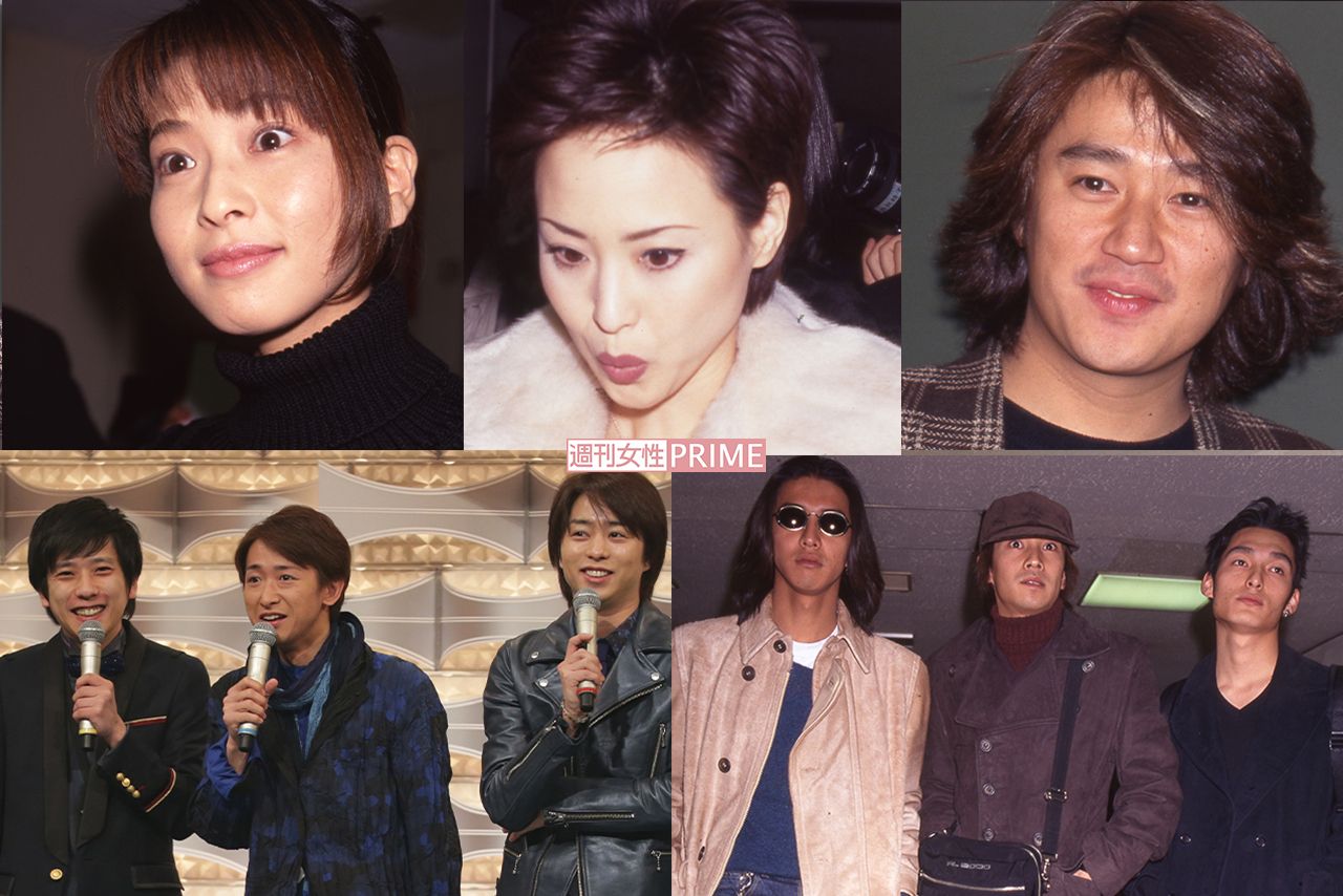 紅白の会場入り。左上から森高千里、松田聖子、近藤真彦、嵐（二宮、大野、櫻井）、SMAP（木村・中居・草なぎ）