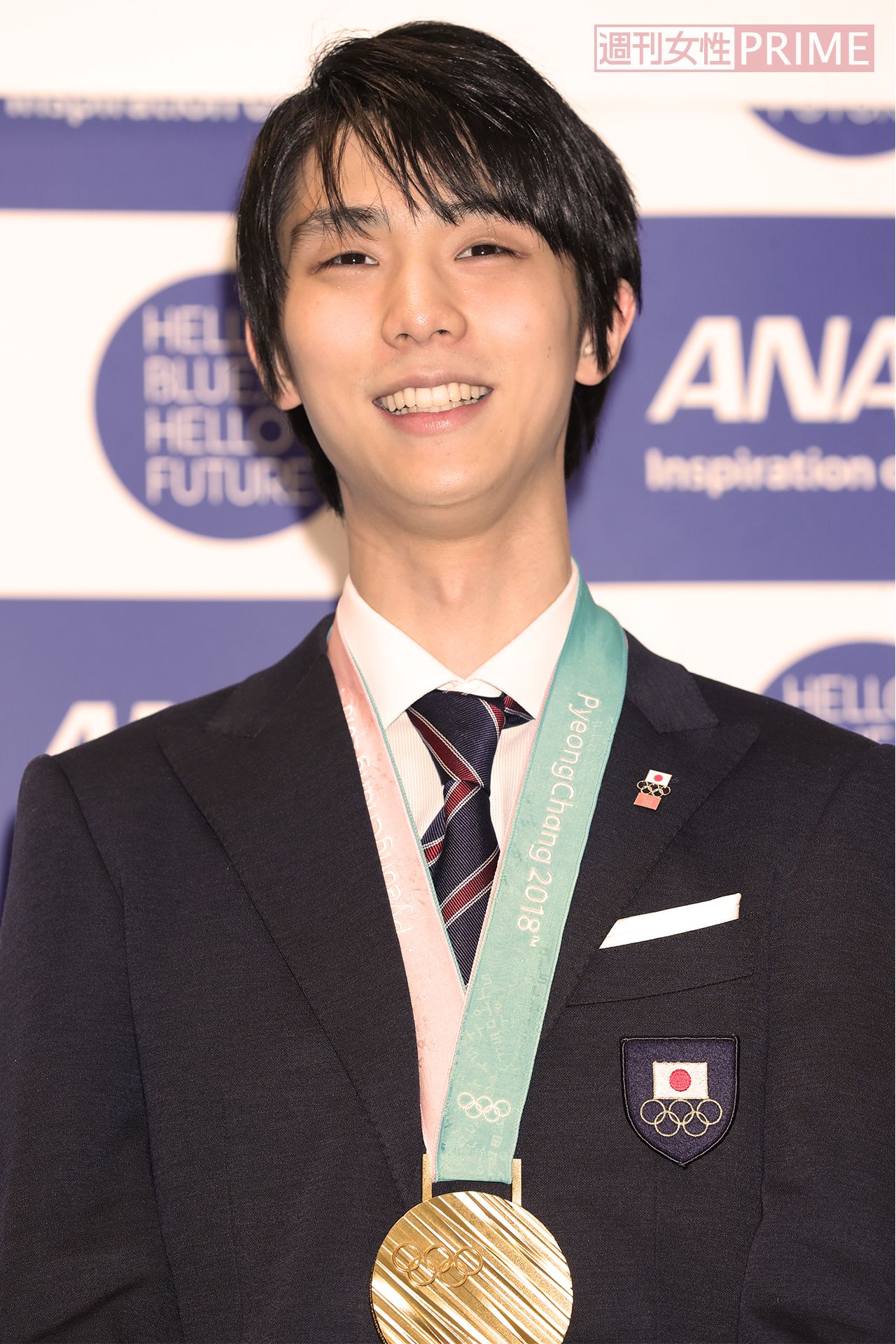 2018年2月27日、平昌五輪報告会での羽生結弦（汐留・ANA本社）