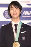 2018年2月27日、平昌五輪報告会での羽生結弦(汐留・ANA本社)