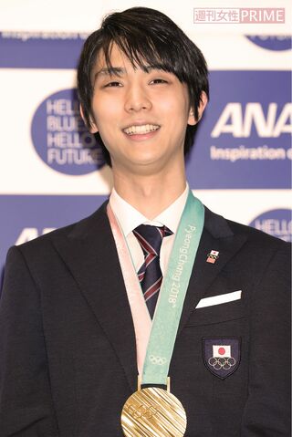 2018年2月27日、平昌五輪報告会での羽生結弦（汐留・ANA本社）
