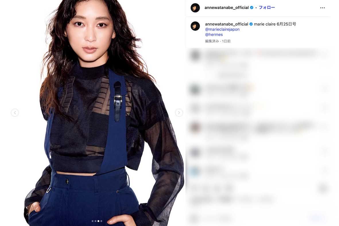 フランス創刊のファッション誌『marieclaire』の撮影ショットを公開した杏（インスタグラムより）