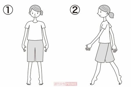 3.つま先立ちウォーク（イラスト／ますみかん）