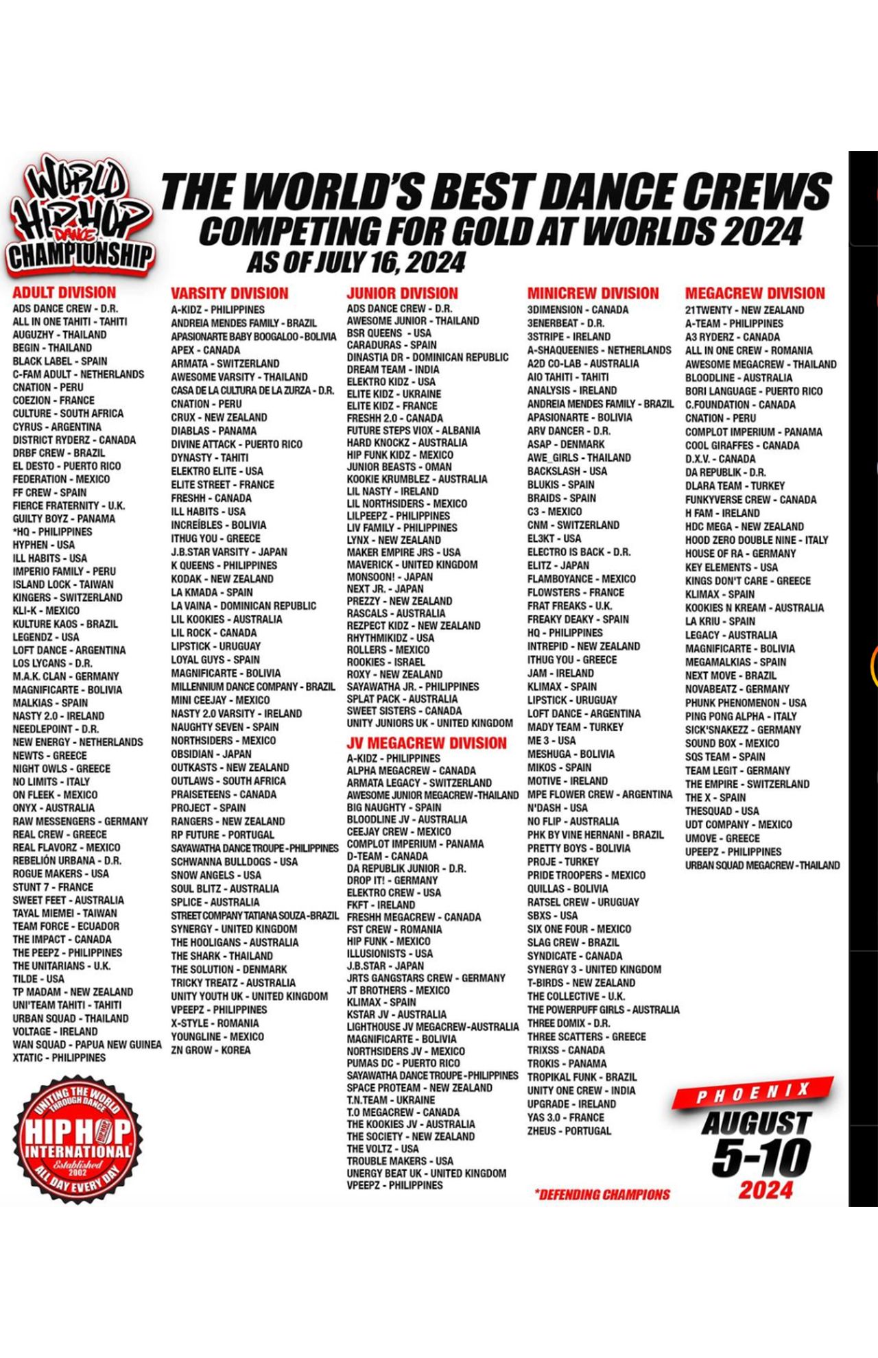 一覧から『BUMPY-JAPAN』の文字がなくなる（HipHopInternational公式Instagramより）