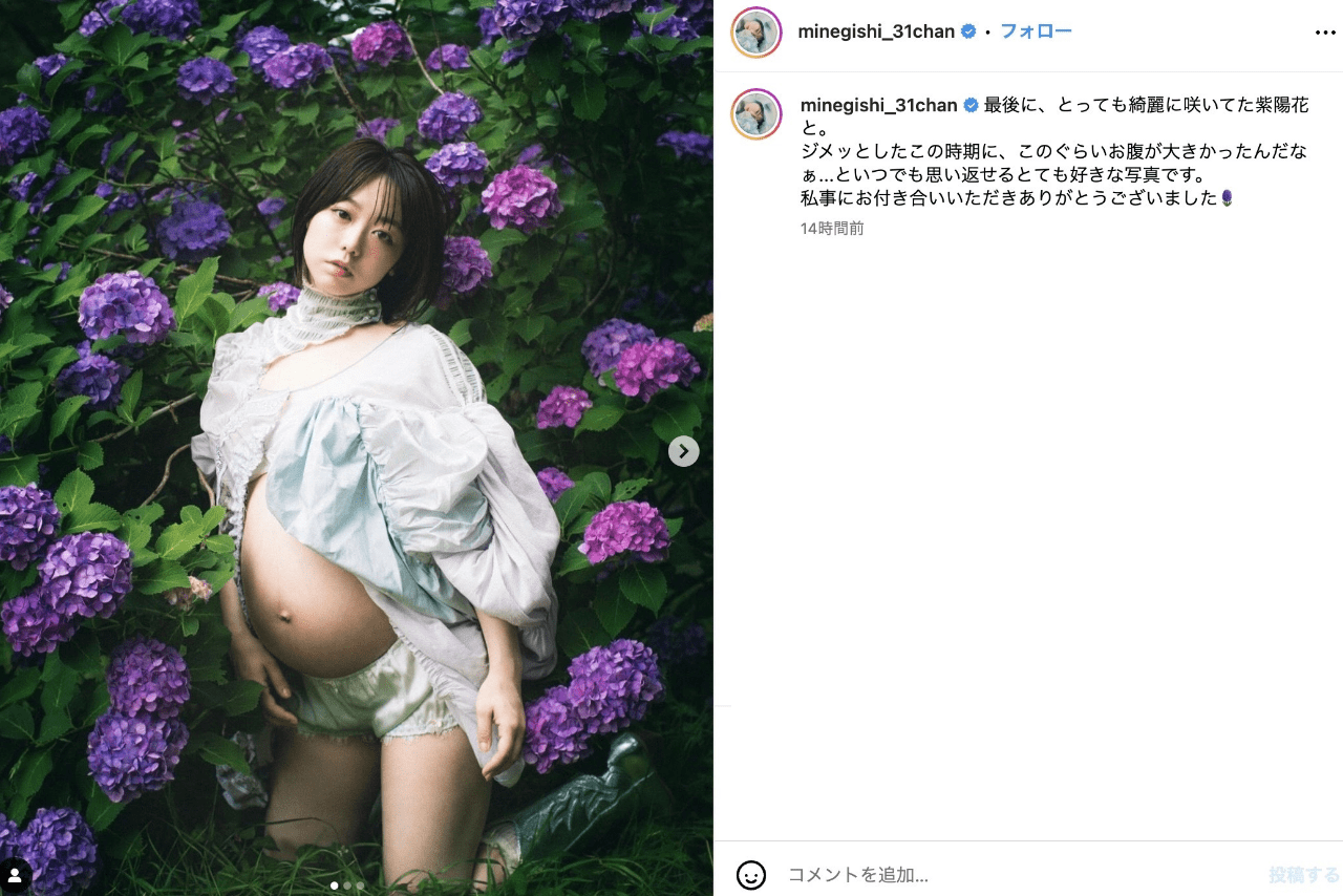 炎上した峯岸みなみのマタニティショット（公式インスタグラムより）