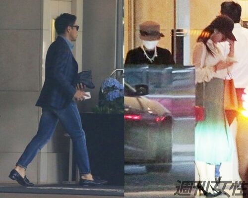 長友佑都と平愛梨、結婚前の密会写真（2016年）写真左／5月21日、ホテルから出る長友。3時間後に帰ってきたが、夜には高級焼き肉店へ。写真右／長友が焼き肉店へ向かった10分後、平愛梨（左）と妹の祐奈（右）もホテルからタクシーを拾い、同じ店へ向かった