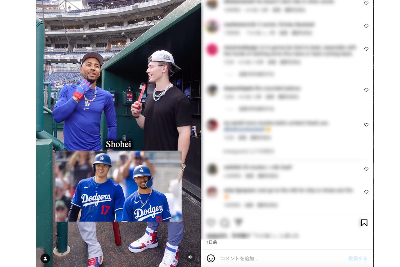 野球インフルエンサーのインタビューに答えるムーキー・ベッツ（『batboysbaseball』公式インスタグラムより）
