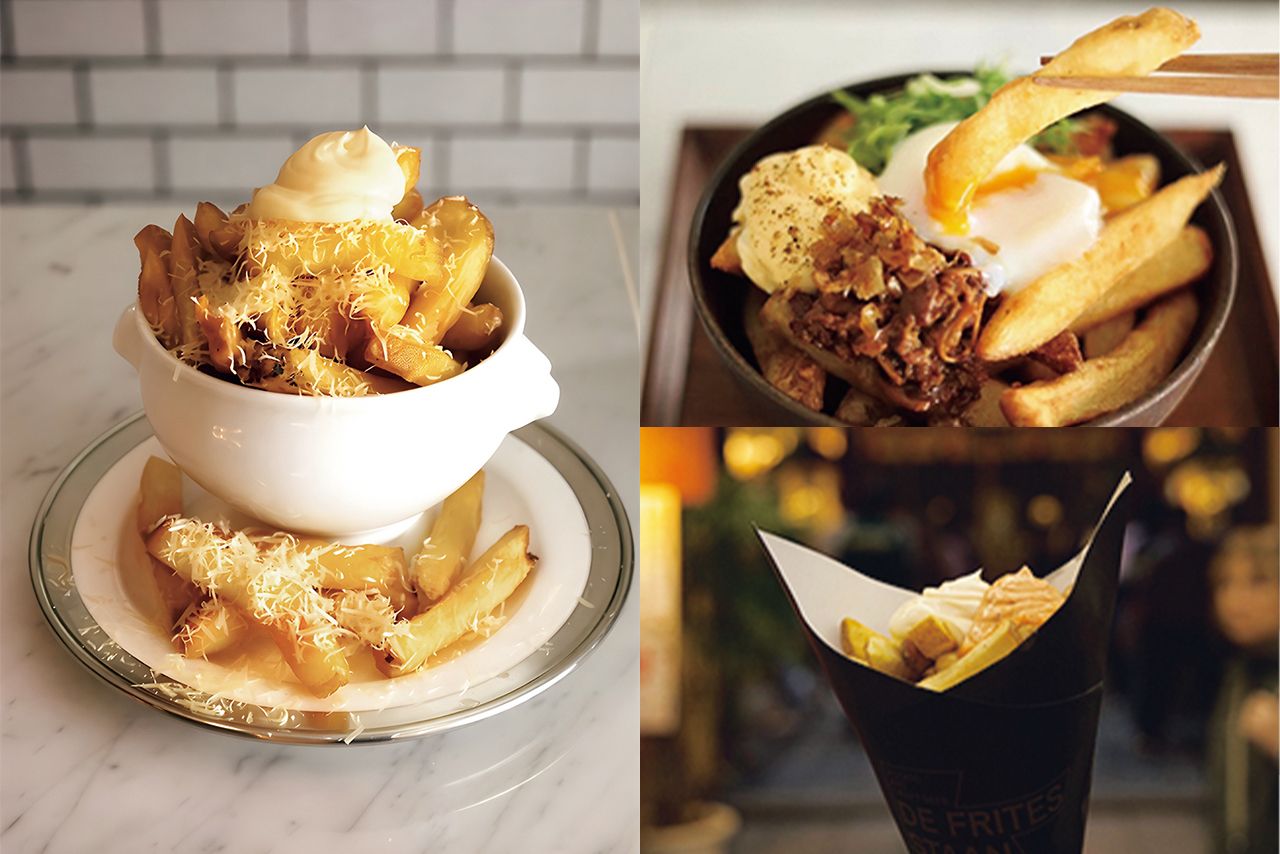 クラシックフリッツ（レギュラーサイズ）1540円（左）、シグネチャーフリッツ“京都”1760円（写真右上）、食べ歩き用にテイクアウトもおすすめ（右下）