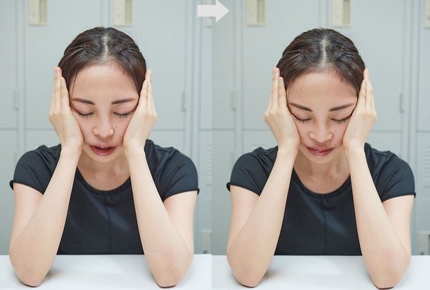目の不快感とともに、ほうれい線にも効く！　頬上げ矯正のやり方 モデル／長門石茉央