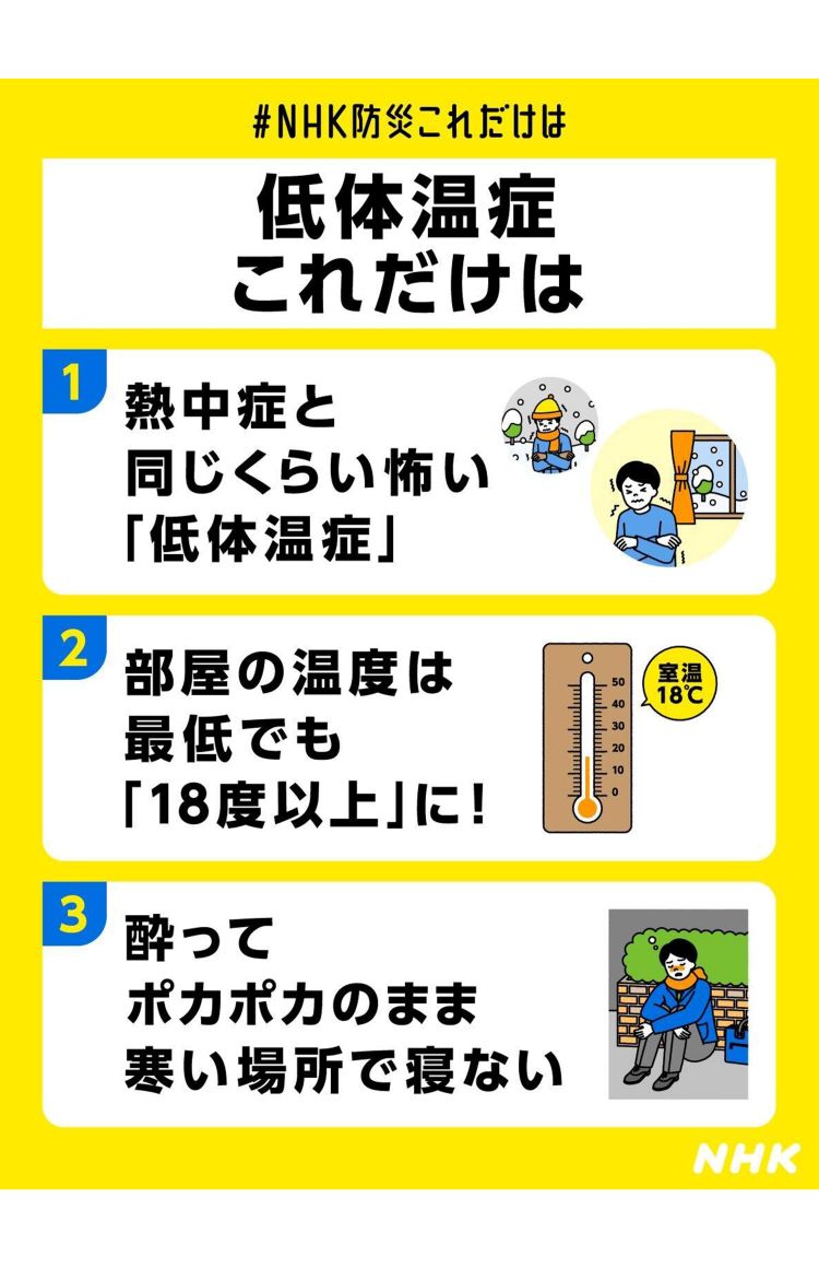 NHKがまとめている低体温症の危険性と対処法（公式ホームページより）