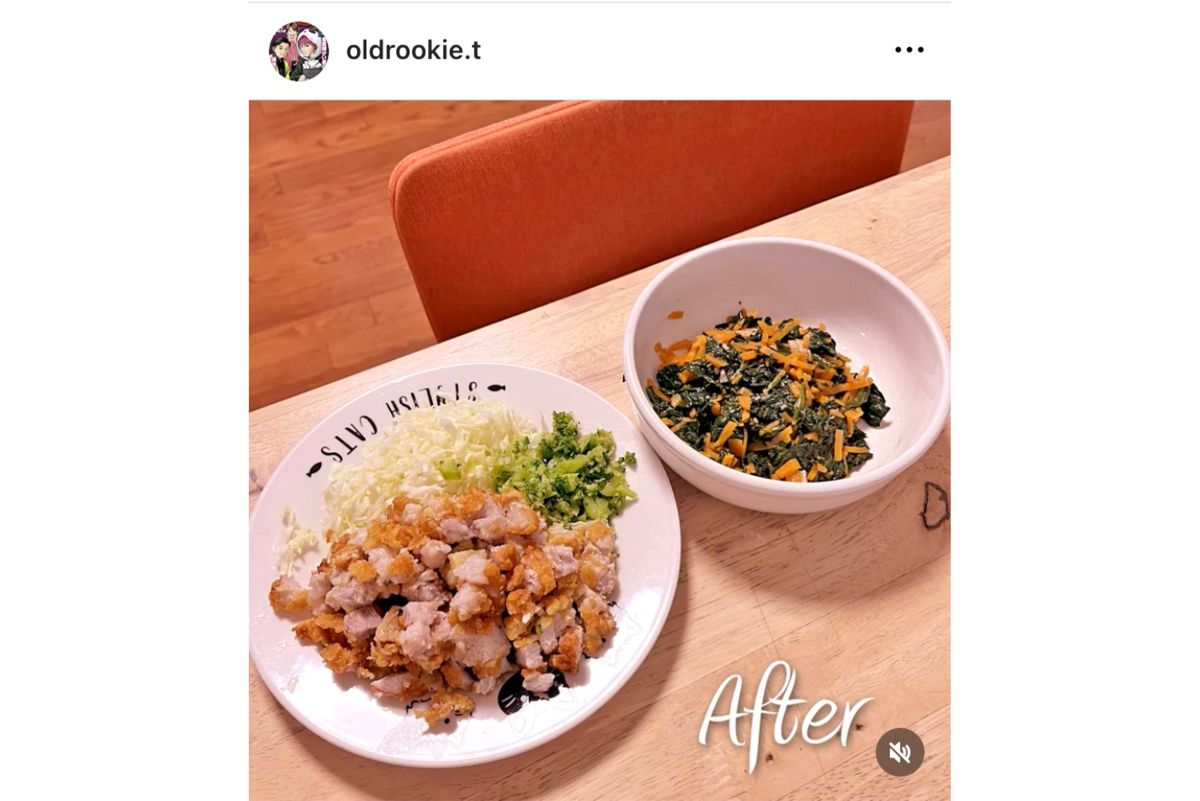 拓也さんは筋力低下のため咀嚼が難しく、食事は刻んで食べる（拓也さんのインスタグラムより）