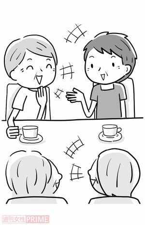3.会話をする機会を増やす（イラスト／ますみかん）