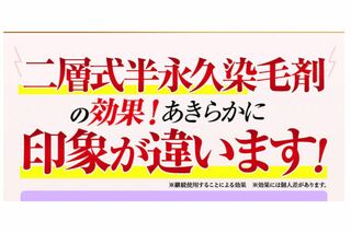 高島礼子の広告の違法箇所。「染毛剤」がNGワード（本記事配信以降、染毛剤という表現は削除された）