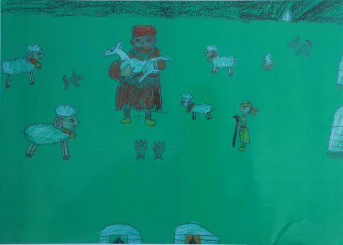 姪御さんのにいなちゃんが描いた『スーホの白い馬』の一場面。にいなちゃんの遺品となったこの絵が、入江さんが立ち直るきっかけとなった