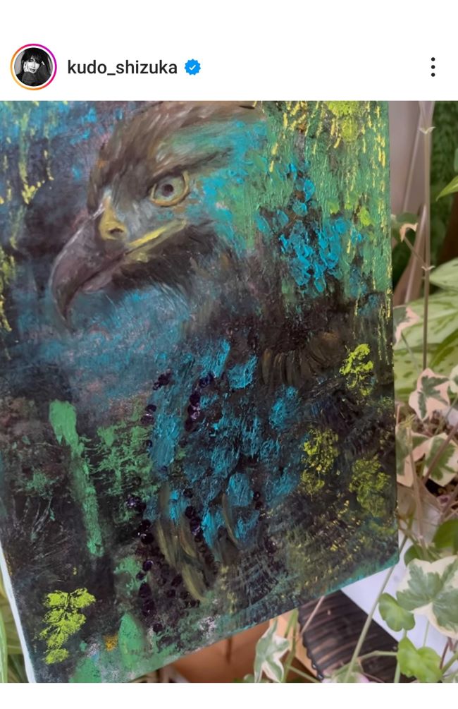 鳥をテーマにした絵を描くのは珍しいという（工藤静香のインスタグラムより）