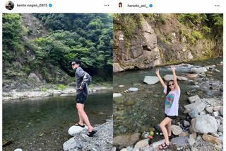長尾謙杜と原田葵の“川”投稿比較、似ている場所に見える（それぞれ本人インスタグラムより）