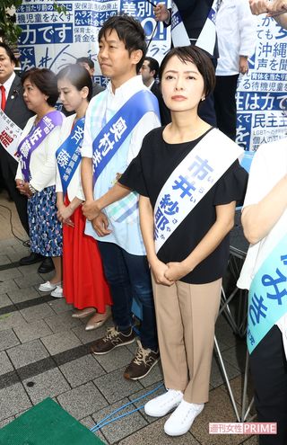 参院選公示日、立憲民主党街頭演説に参加する市井紗耶香（2019年7月4日）