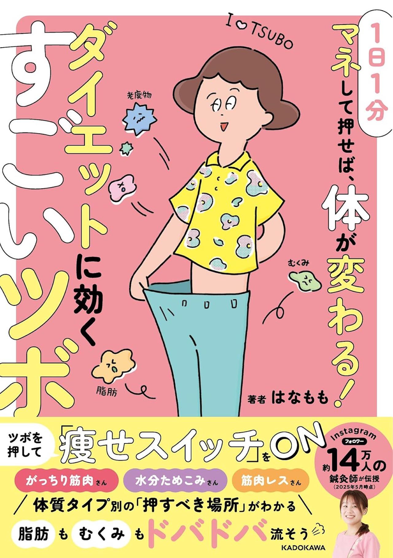 はなももさんの著書『1日1分マネして押せば、体が変わる！ダイエットに効くすごいツボ』（KADOKAWA）※画像をクリックするとAmazonの商品ページにジャンプします。