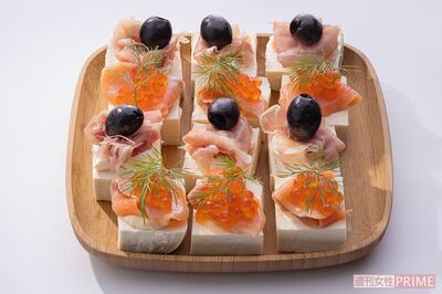 押し豆腐でカナッペ