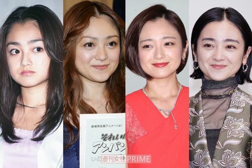 安達祐実（写真左から'98年・17歳、'06年・25歳、'15年・34歳、'21年・40歳）