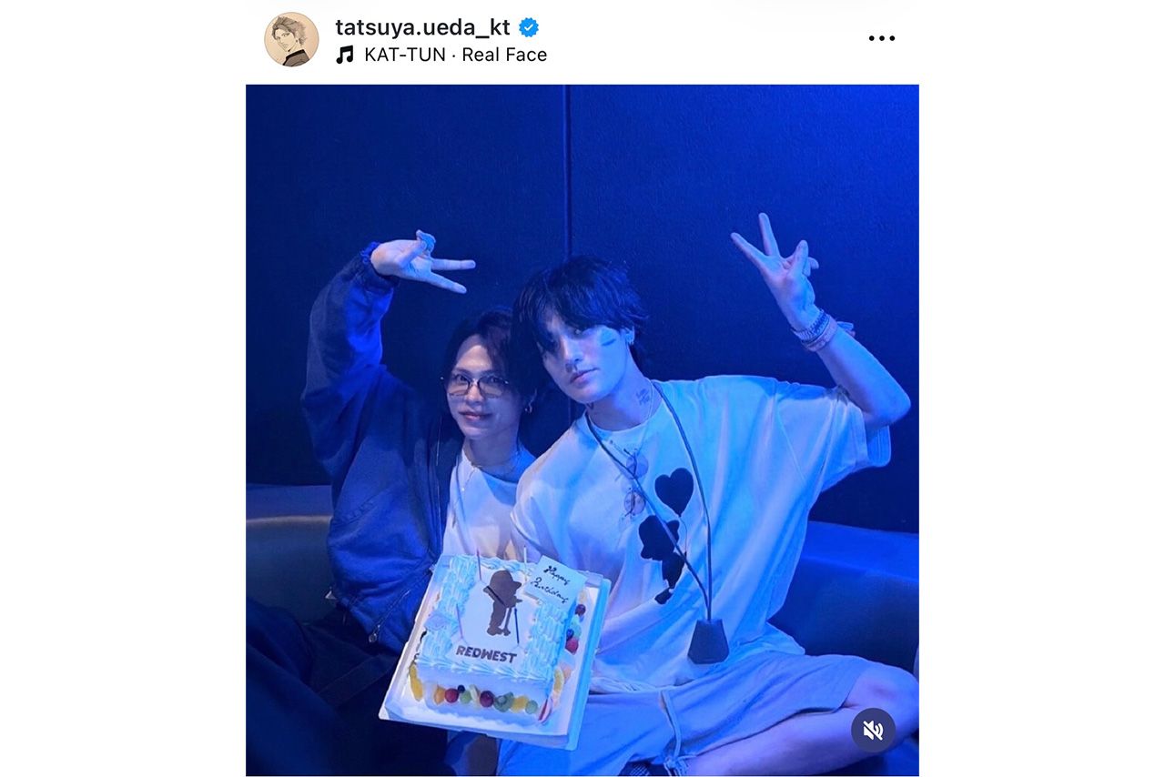 イベント後には赤西仁の誕生日を祝った（上田竜也のインスタグラムより）