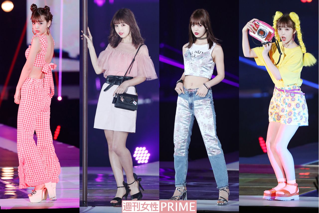 この日のランウェイ最多登場の藤田ニコル（19）。大胆な背中見せも、赤いギンガムチェックでラブリーに。大人っぽいピンクチュールの透け感がスウィート＆フェミニン。ヘルシーなヘソ出しはクールにキメて、元気いっぱいイエローはキュートに着こなす！　出てくるたびにテイストの変わる表情とポージングから、目が離せません♪　撮影／本誌写真班