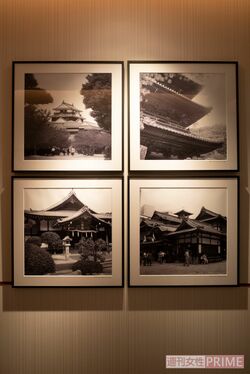 松山市に来たばかりのころ、息子と一緒に自転車で走って撮影したという市内の名所の写真。院内のあちらこちらに飾られている　写真／北村史成