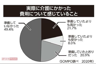 実際に介護にかかった費用について感じていること／SOMPO調べ（2020年）