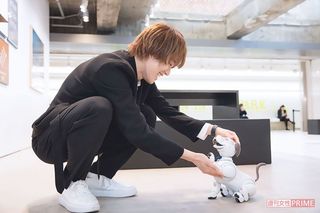 aiboが出迎えてくれました。“お手”もしてくれて、その可愛さに即メロメロ　撮影／矢島泰輔