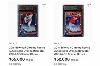 大谷の野球カードには、現在でも日本にして100万円近くで取引される高額なものが（『Goldin』より）