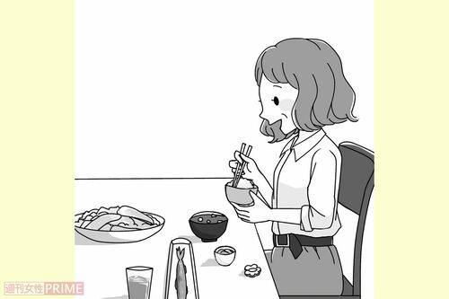 ベルトを巻いて食事をする　イラスト／青井亜衣