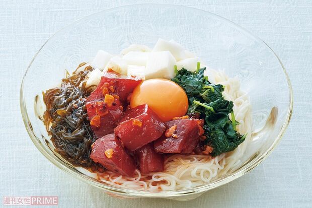 マグロのねばねばスタミナそうめん（撮影／廣瀬靖士）