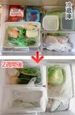 買い物直後は満杯だった冷蔵庫。毎回、2週間で無駄なく使い切るようにしている