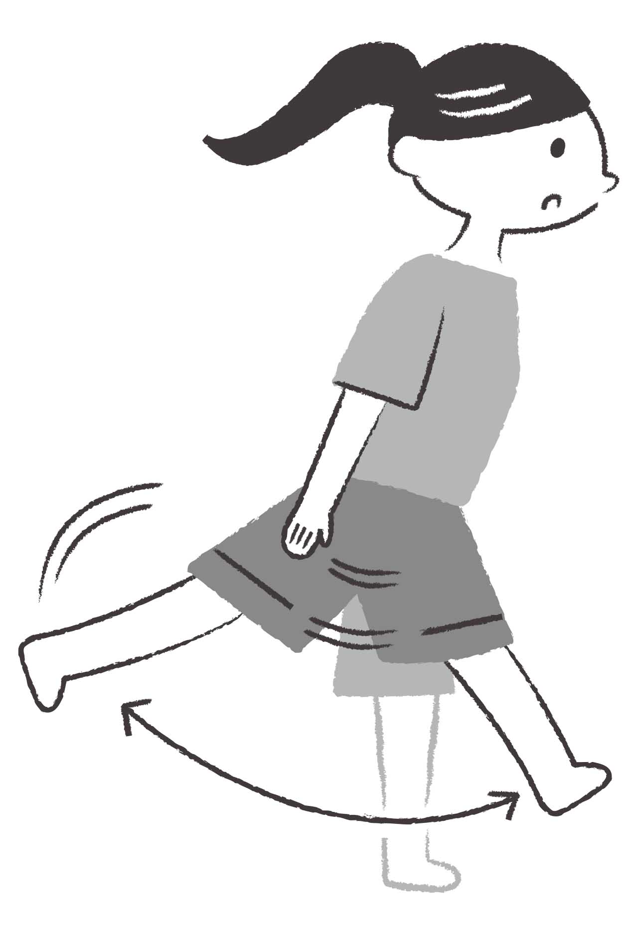  小股歩きが気になる人におすすめ「脚振り」トレ（イラスト/石山綾子）