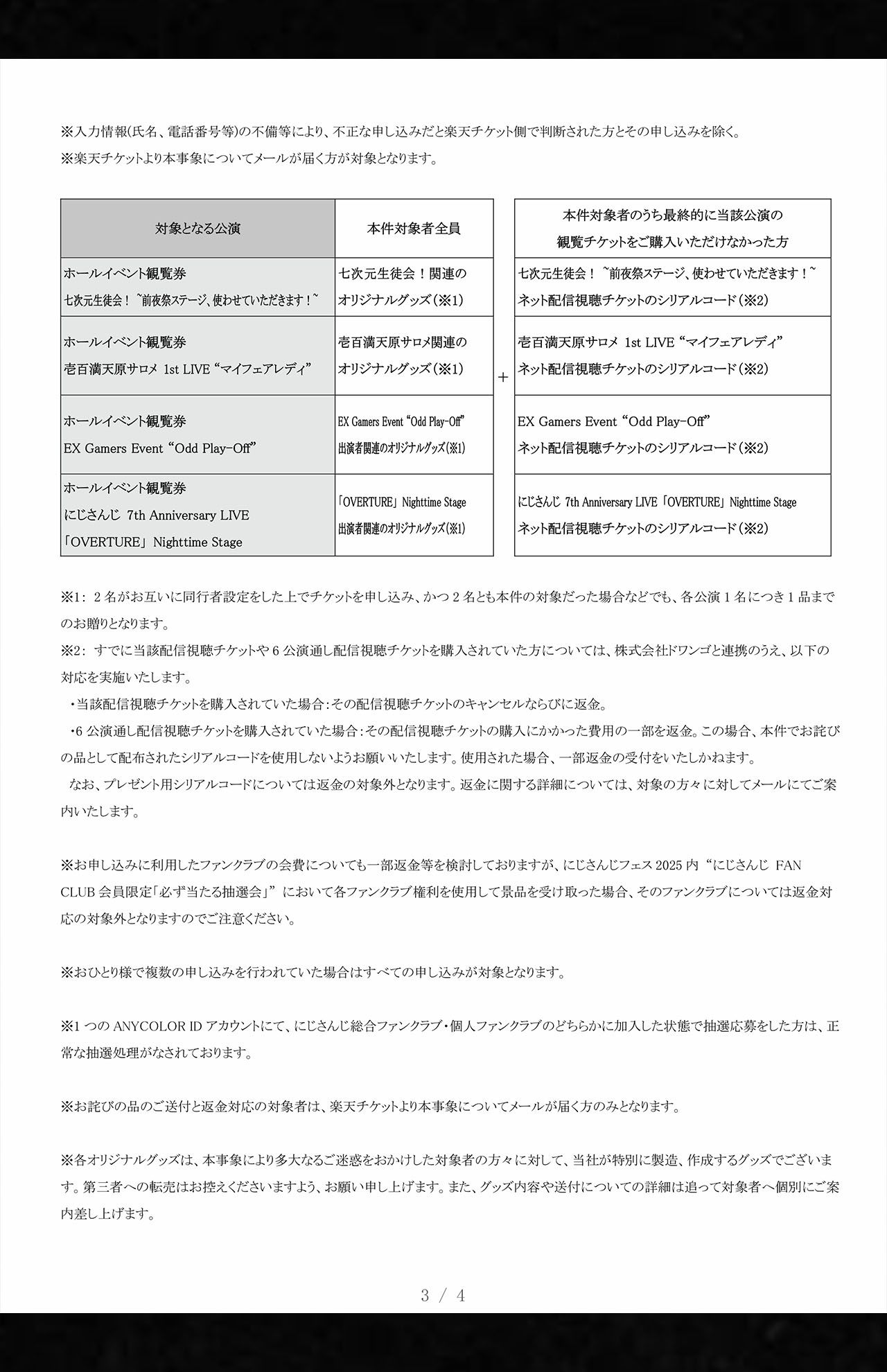 『にじさんじ』の公式Xで公開された謝罪と経緯報告　3枚目（『にじさんじ』公式Xより）