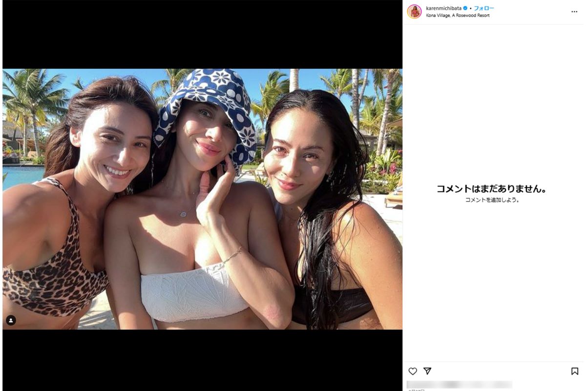 左から、道端カレン、道端アンジェリカ、道端ジェシカのプールショット（道端カレンのインスタグラムより）
