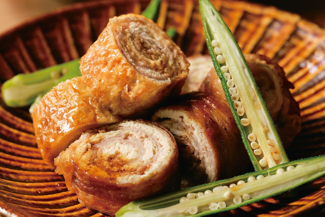 油揚げと豚肉のロール照り焼き