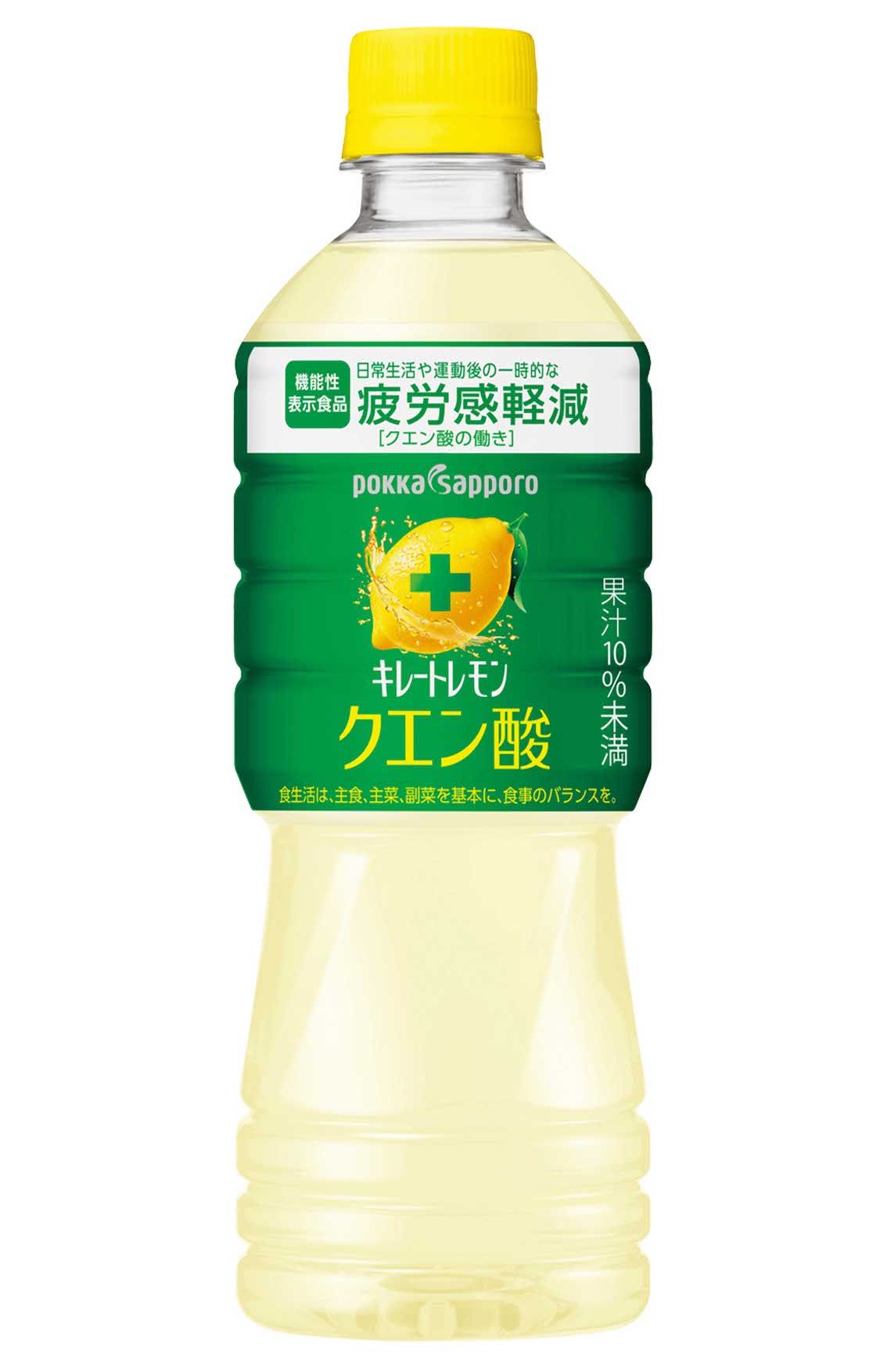 『キレートレモンクエン酸』クエン酸が3000mg入った、機能性表示食品のレモン飲料。日常生活や運動後の一時的な疲労感を軽減させる、クエン酸の働きが期待できる。525ml・194円／ポッカサッポロフード＆ビバレッジ