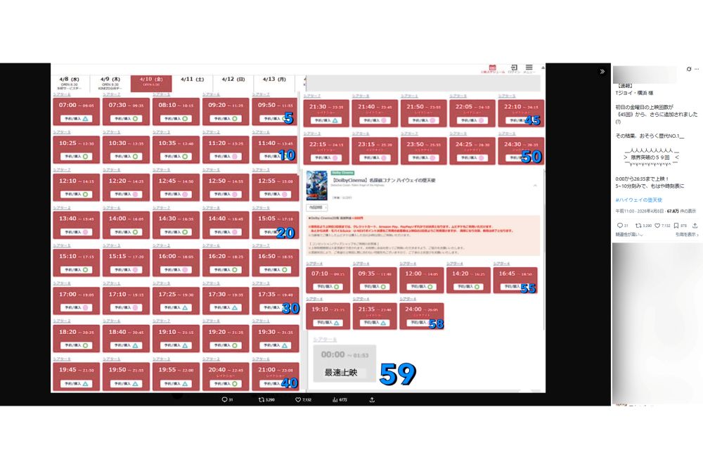 Xで拡散されている『T・ジョイ横浜』の上映スケジュール