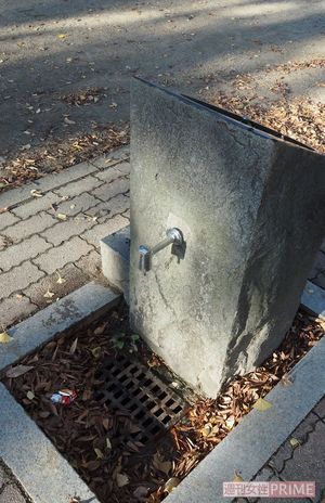 犯人が傷を洗ったとみられる公園の蛇口