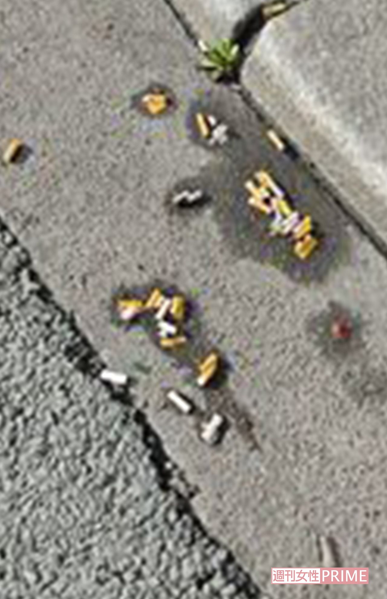 撮影した女性が住むアパルトメント前に捨てられたタバコの吸い殻（フランス・パリ）