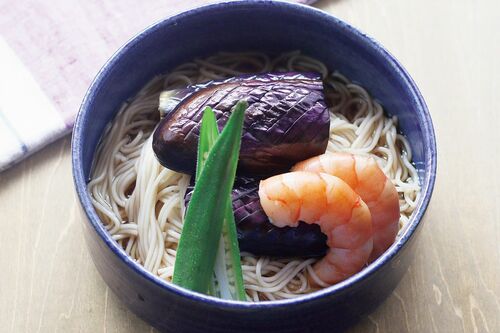 なすとオクラの煮びたしそうめん