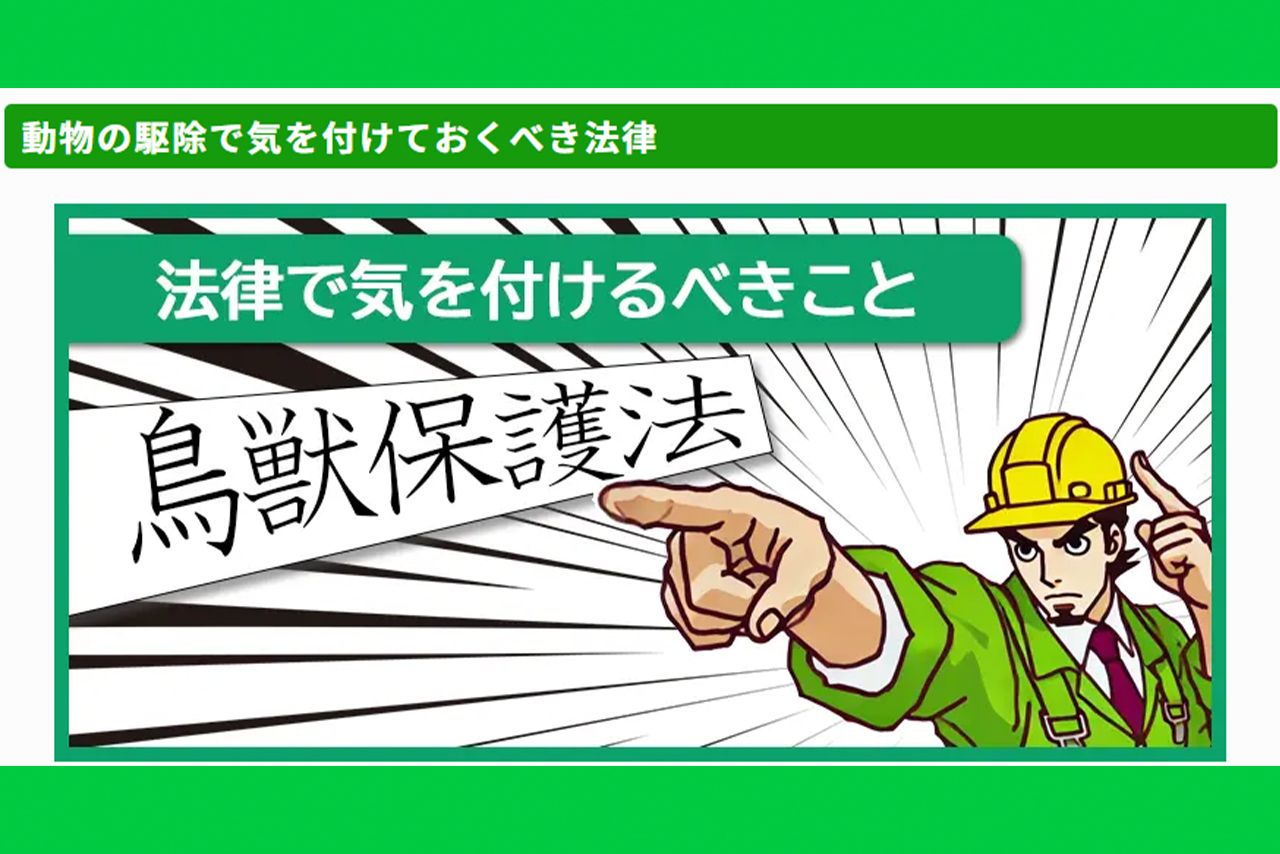 『鳥獣保護管理法』に気を付けて、対策しなければならない（害獣駆除対策センターHPより）
